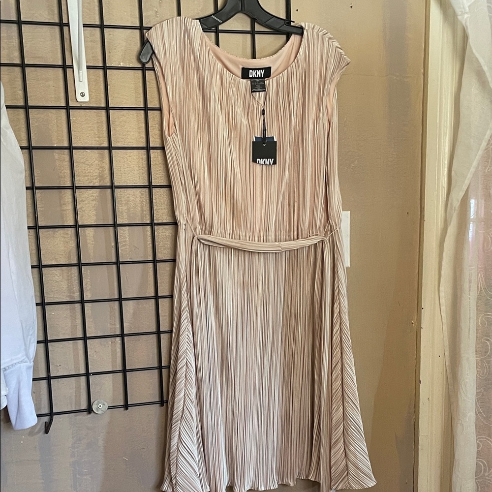 DKNY Women's Beige Pleated Midi Dress